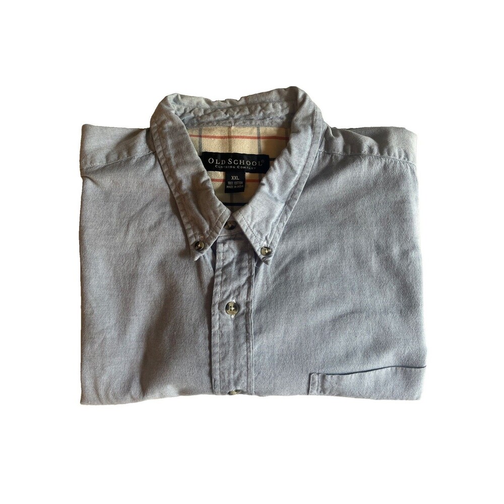 Old School Clothing Co Shirt Mens XXL Blue Chambray 100% Cotton Work Chore Comfy